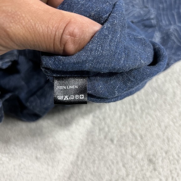 Todd Snyder Shirt Mens Medium Linen Camp Loop Collar Short Sleeve Button Up Blue - Picture 9 of 12